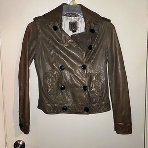 GAP Leather Jacket, Moss Green Colour, Size S, EUC